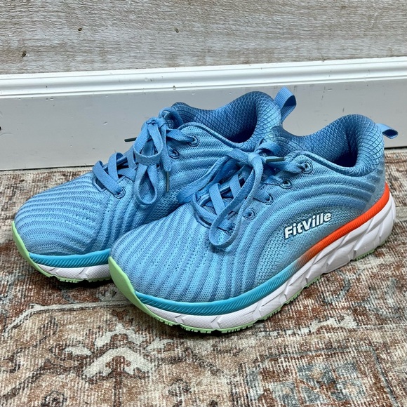 Fitville Running Shoes Women 7M Wide Width FlowCore V2 Sky Blue Knit Heel Arch - Picture 6 of 13